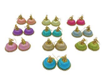 YAALZ Silkthread Jhumka hanging earrings in pastel colors