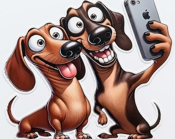 Funny Dachshund Selfie Sticker: Cartoon Wiener Dog PVC Decal (6 Inch)