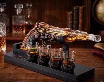Father’s Day Pirate Gun Whiskey Decanter Set with 4 Shot Glasses