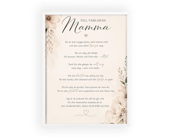 To the Worlds Best Mom Druck | Floral Wandkunst mit Holzrahmen | Neutrales Beige Dekor