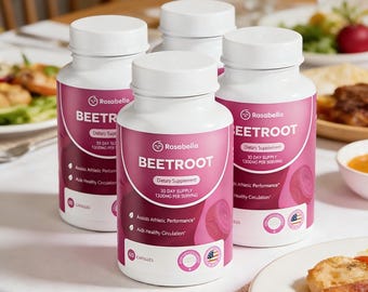 4 Bottles Rosabella Organic Beetroot Capsules (120-day Supply), Support circulation, Immunity, Energy, Stamina, Endurance, Anti-aging,Detox