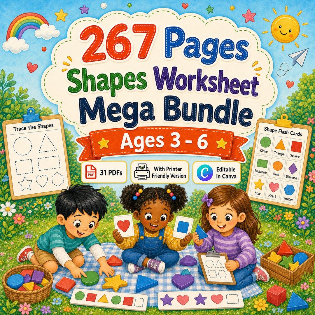Shapes Kids Worksheets Mega Bundle - Tracing, Matching, Patterns, Flash ...