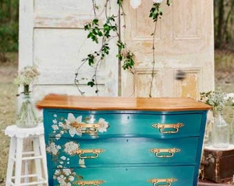 SOLD – Teal Floral Dresser | Hand Painted Furniture | Solid Wood | Custom Furniture Inspiration