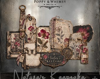 Kolekcja pamiątek natury | Vintage botaniczne efemerydy | Kwiatowy clipart PNG | Elementy dziennika i albumu ze śmieciami