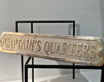 Personalized Solid Brass "Captain's Quarters" Sign – Custom Nautical Door Plaque – Vintage Style Maritime Boa