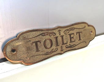 Custom Brass TOILET Sign | Vintage TOILETTE Door Plaque, Personalized Antique or Polished Brass