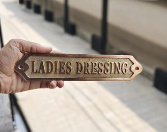 Solid Brass Ladies Dressing Room Sign – Vintage Raised Letter Plaque