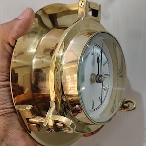 Solid Brass Ship's Porthole Clock, 6 Inch Nautical Maritime Wall Clock