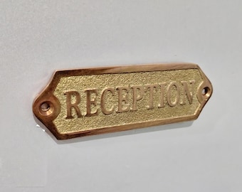 Solid Cast Brass Reception Sign, Vintage Style Office Door Plaque