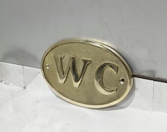 Custom Brass WC Door Sign | Personalized Restroom Plaque | Antique or Polished Finish