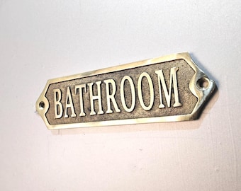 Solid Brass Bathroom Door Sign | Deep Engraved Vintage Plaque