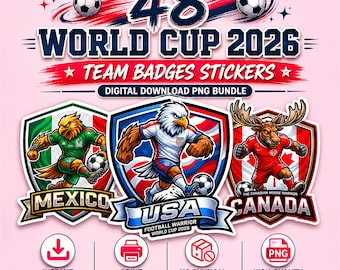 2026 World Cup Maskottchen Aufkleber PNG, Fußball Team Abzeichen Clipart Pack (Digitaler Download)