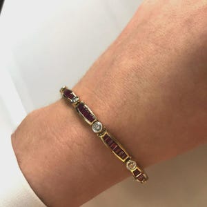 Natural Ruby & Diamond Tennis Bracelet in Solid 14K Yellow Gold