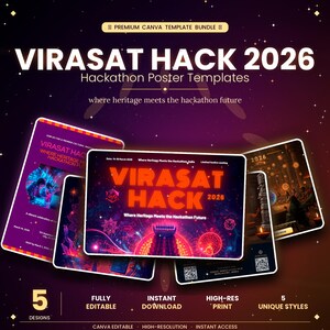Virasat Hack 2026-postersjablonen: erfgoed ontmoet toekomst (bewerkbaar op canvas)