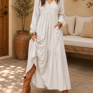 Womens Oversized  Casual Long Dress Bohemian Vacation Outfit