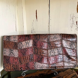 Vintage large double flap clutch - faux snakeskin