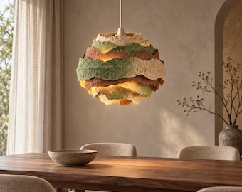 Leaf-Textured Resin Pendant Light, Olive Green and Terracotta, 40 cm