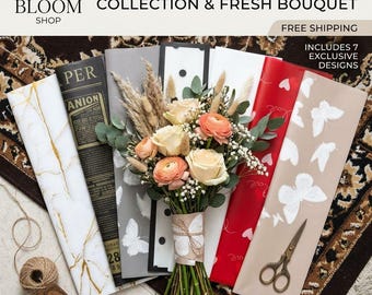 Elegant Bouquet Wrapping Paper, Florist Packaging Supplies, 7 Designs