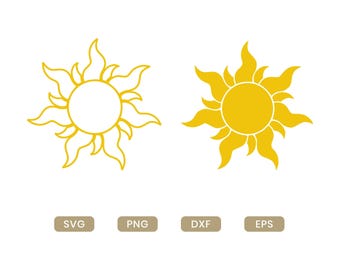 Sonne SVG, verhedderte Corona Sun Rapunzel, Sonnenuntergang SVG, Sommersonne SVG, Sonnenaufgang Clipart, digitaler Download