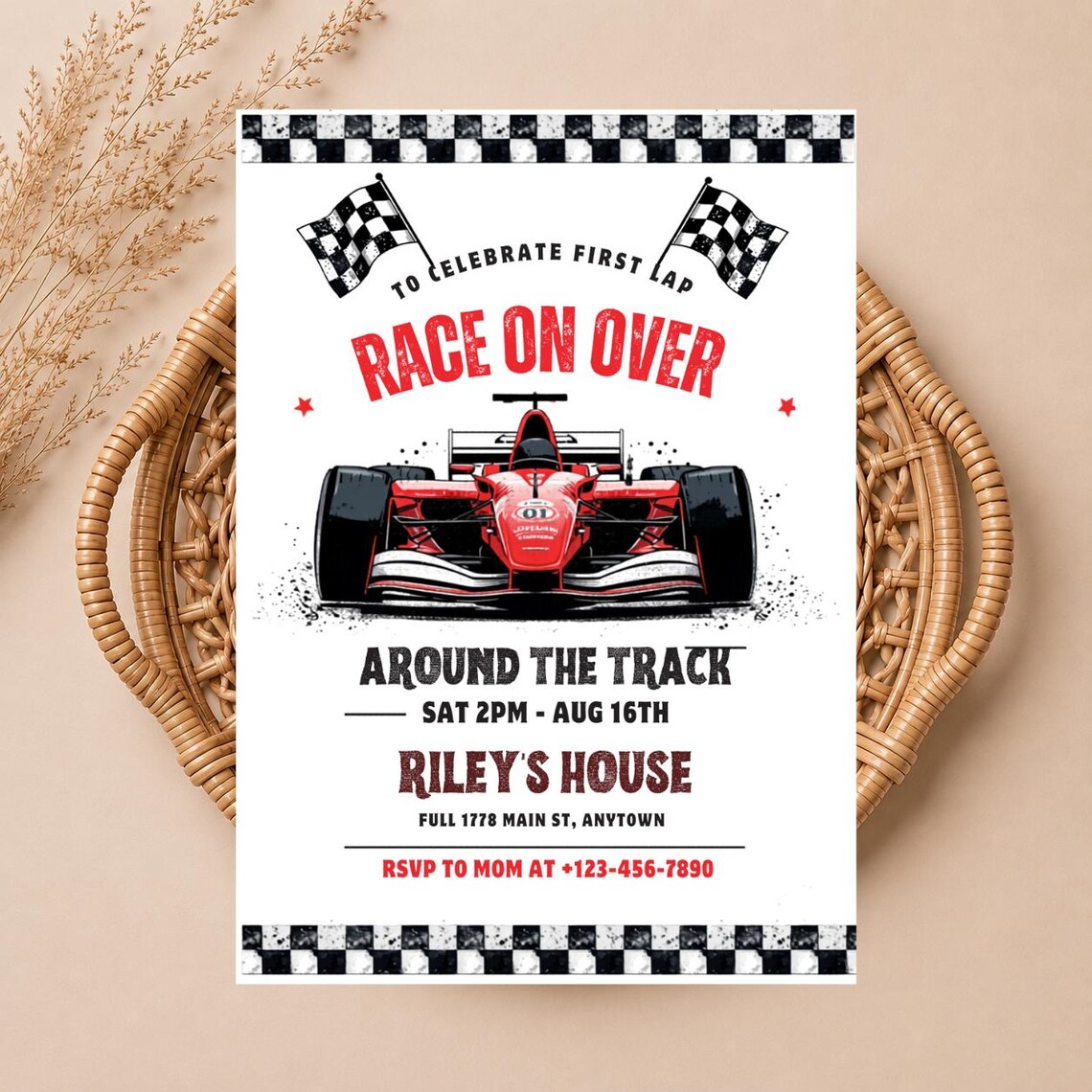 Editable Race Car Birthday Invitation Template, F1 Racing Invite, Race ...