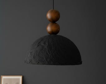 Wabi Sabi Black Clay Pendant Light Minimalist Ceramic Dome Lamp Organic Modern Ceiling Lighting