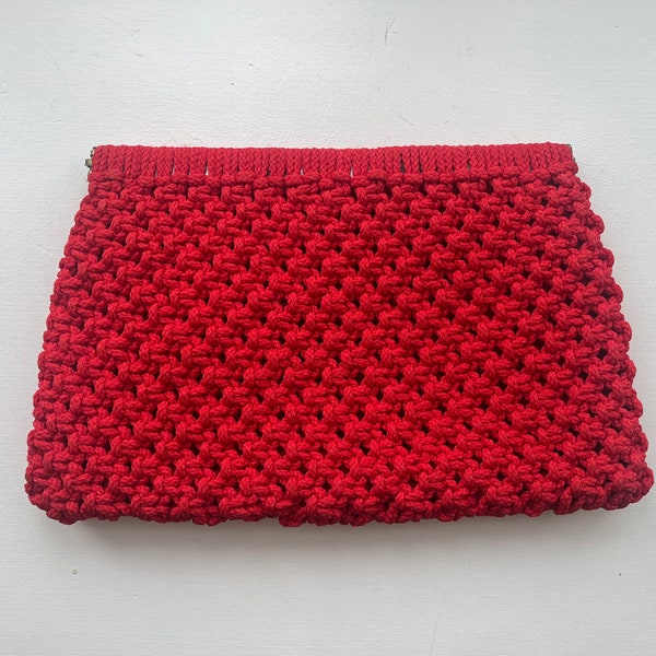 Vintage “Rebel in Red” Handmade Chunky Crochet Clutch Bag