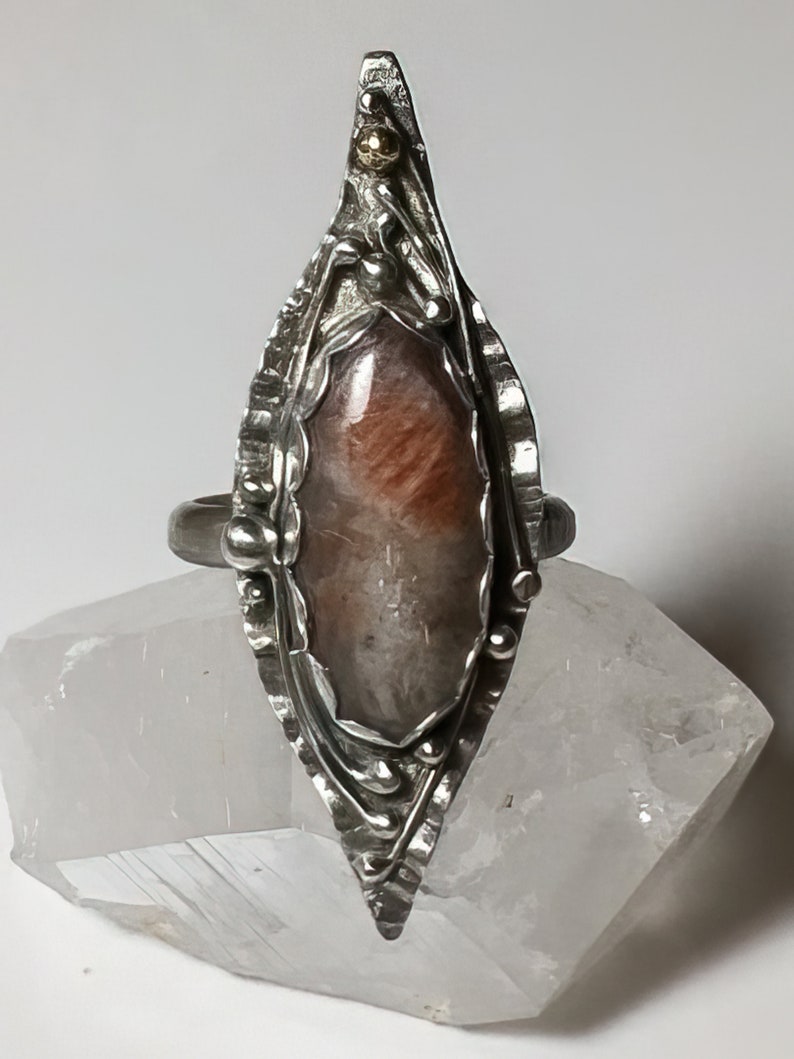 Silver sunstone ring size 9, Artisan Crafted Silver Sunstone Ring, One of a Kind Sunstone Ring bild 5