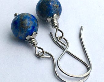 Denim lapis earrings stainless steel