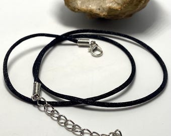 Black Satin Silk Necklace Cord 2mm with Extension Chain