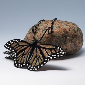 Monarch butterfly necklace, one of a kind art necklace