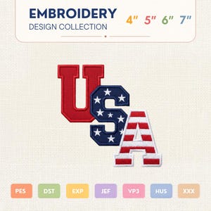 USA Varsity Stars Stripe Machine Embroidery Design – Bold Letter Flag, PES DST, Patriotic 4th of July Hat Shirt