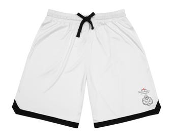 Pantalones cortos blancos de baloncesto acanalados / Ropa deportiva de equipo, ribete negro