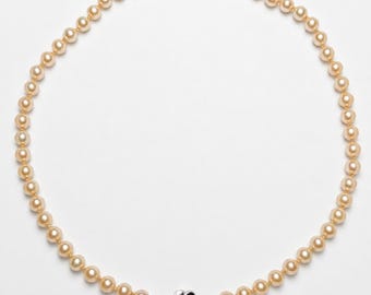 Vintage Faux Pearl Necklace, 835 Silver Clasp, Cream Pearls, Mid-Century Elegance