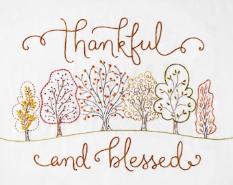 Thankful and Blessed - Embroidery Pattern - Autumn Fall Thanksgiving Holiday DIY Wall Decor