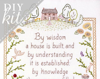 By Wisdom a House is Built - Proverbs Embroidery KIT in Color - Wedding Housewarming Gift