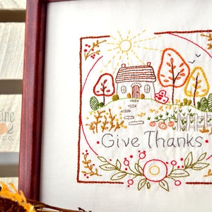 Give Thanks - Autumn - 100% Cotton Embroidery Pattern - Thanksgiving