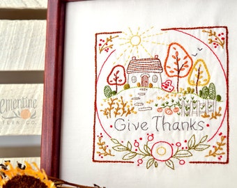 Give Thanks - Autumn - 100% Cotton Embroidery Pattern - Thanksgiving