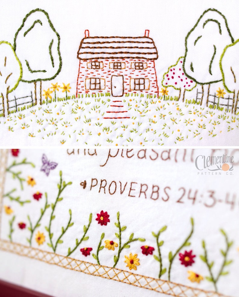 By Wisdom a House is Built - Proverbs Embroidery Pattern in Color - Wedding Housewarming Gift image 2
