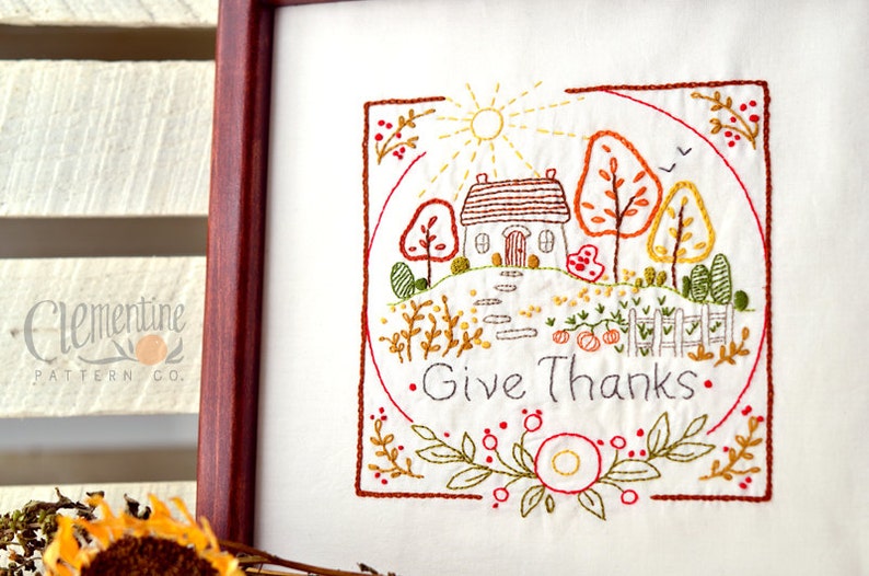 Give Thanks Autumn Complete Embroidery KIT Thanksgiving image 2