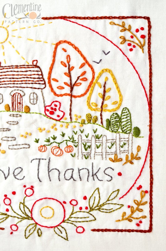 Give Thanks - Autumn - 100% Cotton Embroidery Pattern - Thanksgiving - Etsy
