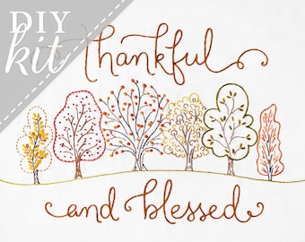 Thankful and Blessed - Embroidery KIT - Autumn Fall Thanksgiving Holiday DIY Wall Decor