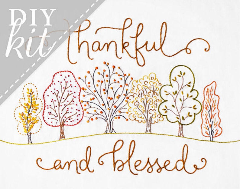 Thankful and Blessed Embroidery KIT Autumn Fall Thanksgiving Holiday DIY Wall Decor image 1