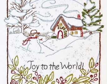 Joy to the World - Winter - 100% Cotton Embroidery Pattern - Christmas Holiday