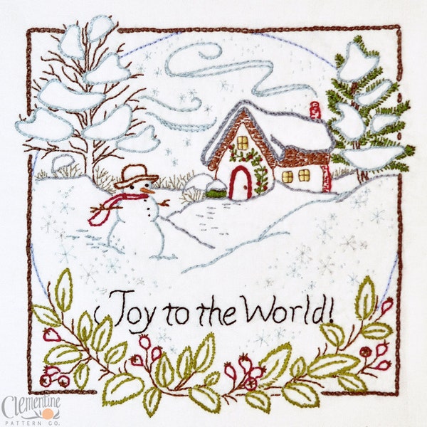 Joy to the World - Winter - 100% Cotton Embroidery Pattern - Christmas Holiday