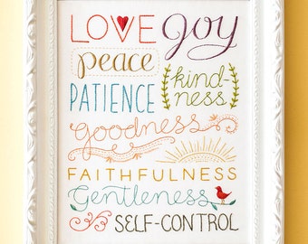 Fruit of the Spirit - Embroidery Pattern - Encouraging Home Decor - Wedding Housewarming Gift