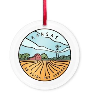 Kansas Ornament for Christmas Tree, Holiday Gift with Ribbon