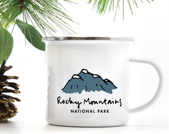Rocky Mountain Mug National Park Gifts, Colorado Coffee Cup with Stainless Steel Rim