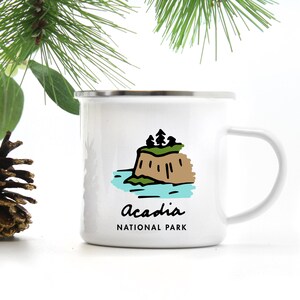 Acadia National Park Mug Camp Gift, Bar Harbor Maine Stainless Steel Rim Enamel Mug