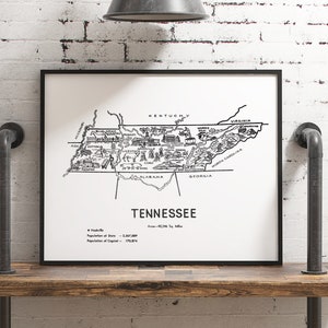 Tennessee Map Poster, Rustic Wall Art Print