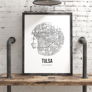 Tulsa Map Print City Poster, Tulsa Oklahoma Bedroom Wall Art